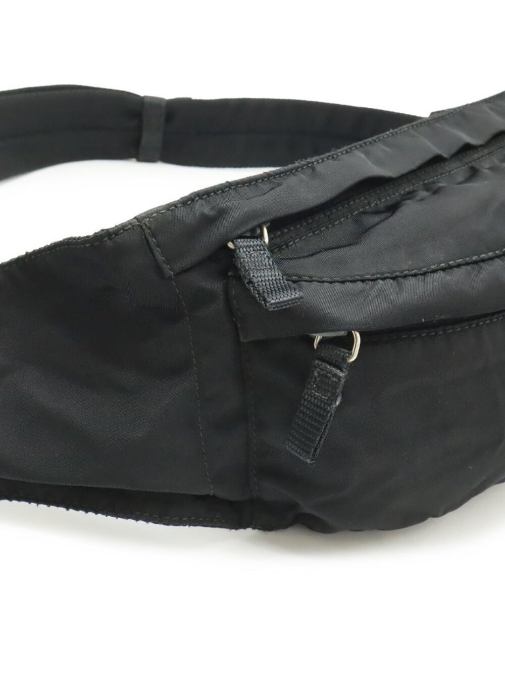 Prada Triangle Logo Belt Bag Waist Pouch Hip Nylon Black Silver - Picture 4 of 9